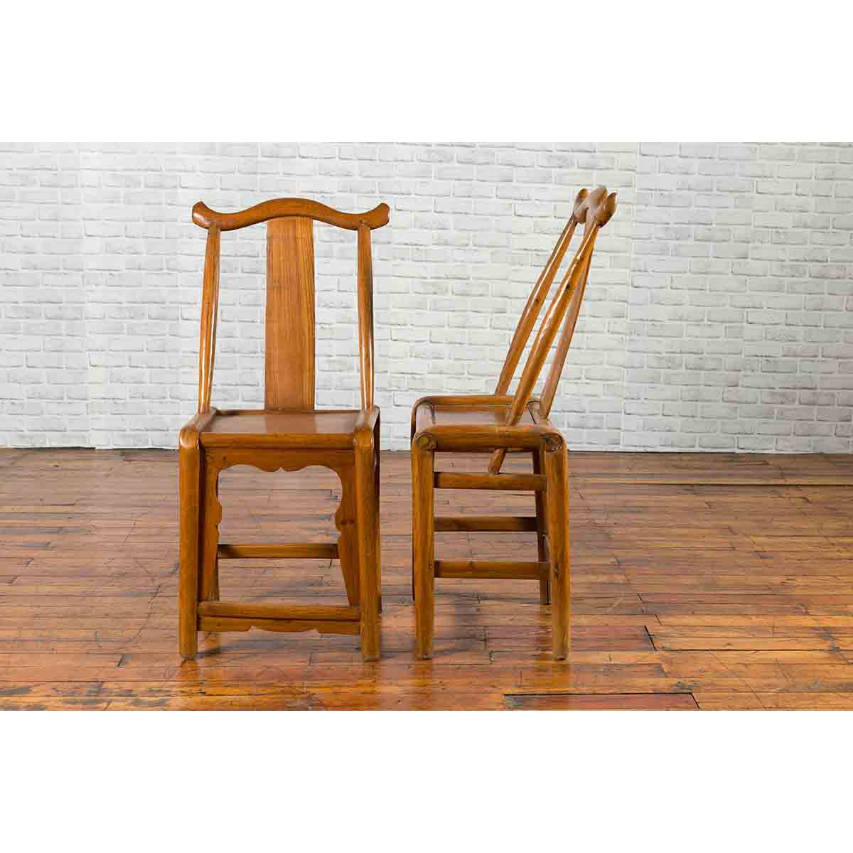 Near Pair of Chinese Qing Dynasty 19th Century Yoke High Back Decorative Chairs-3. Asian &amp; Chinese Furniture, Art, Antiques, Vintage Home Décor for sale at FEA Home