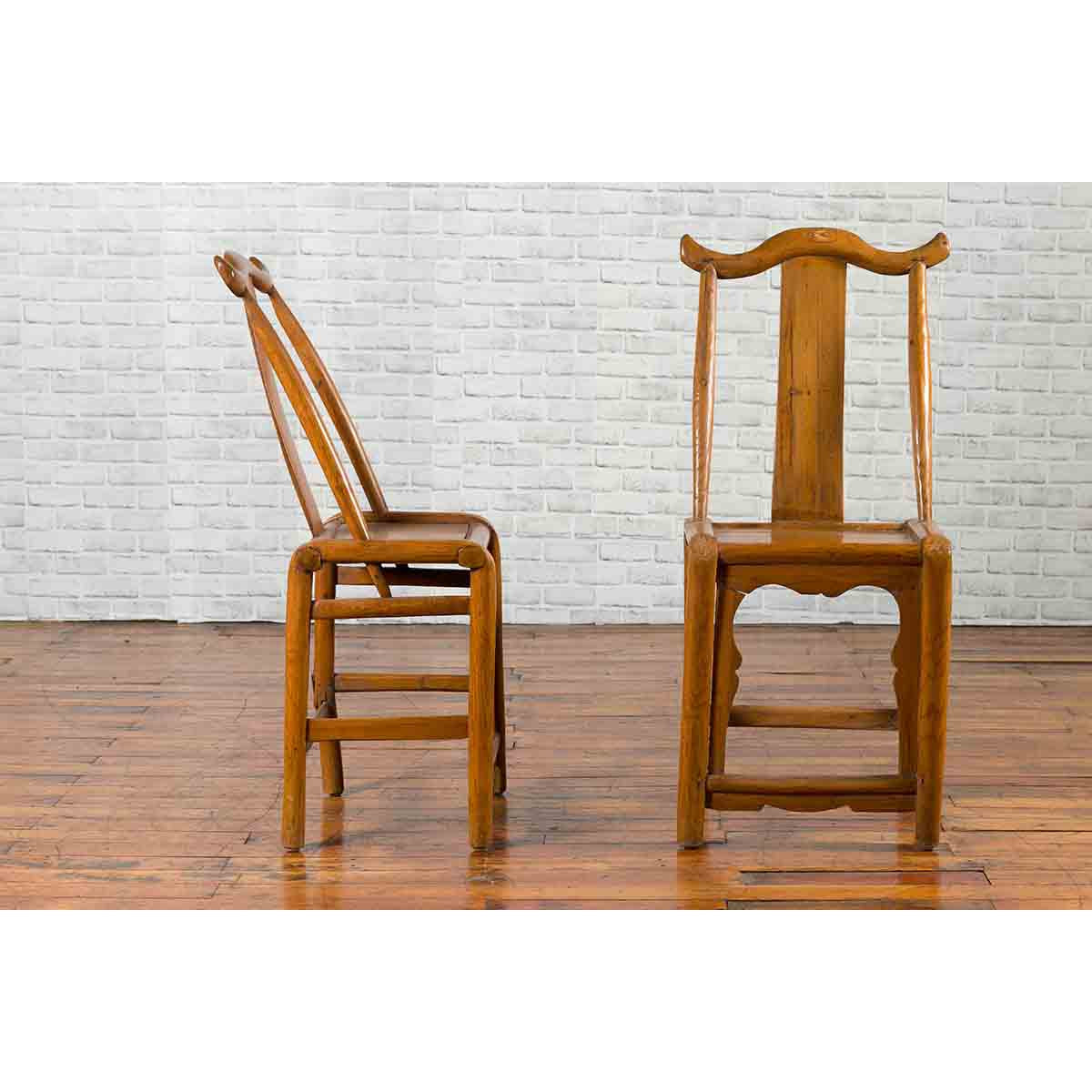 Near Pair of Chinese Qing Dynasty 19th Century Yoke High Back Decorative Chairs-4. Asian &amp; Chinese Furniture, Art, Antiques, Vintage Home Décor for sale at FEA Home