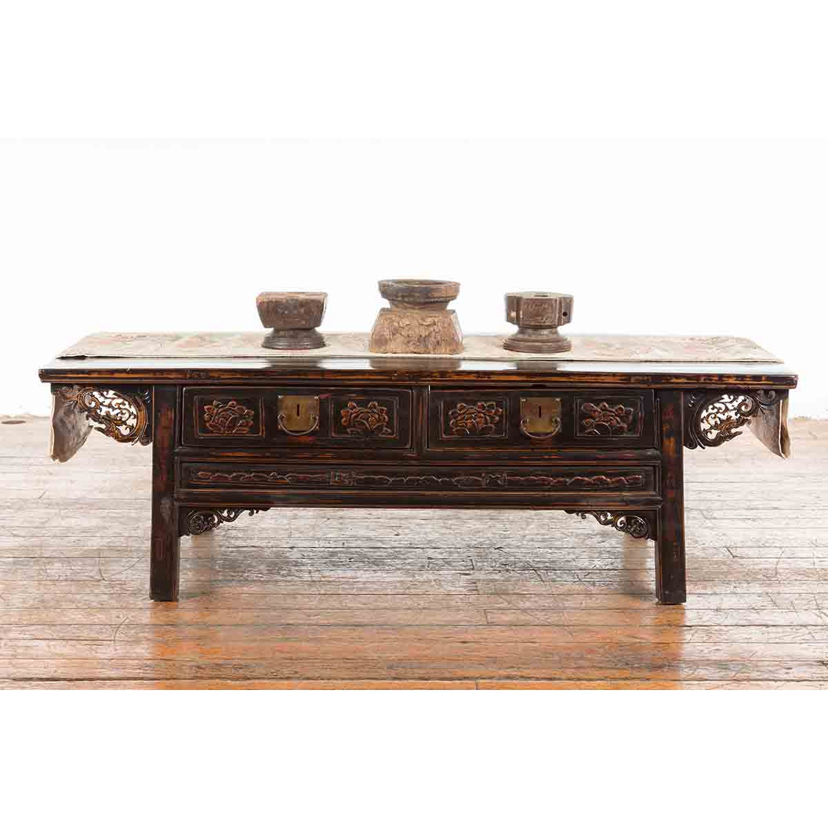 Set of Three Indian 19th Century Seed Planters with Carved Motifs and Patina-3. Asian &amp; Chinese Furniture, Art, Antiques, Vintage Home Décor for sale at FEA Home