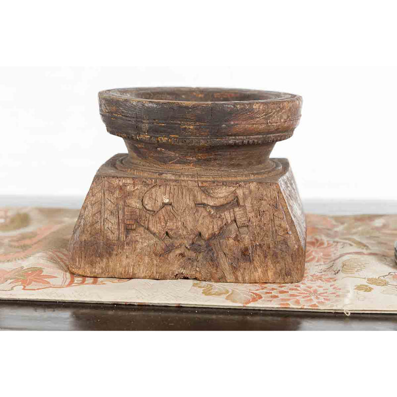 Set of Three Indian 19th Century Seed Planters with Carved Motifs and Patina-YN1575-14. Asian & Chinese Furniture, Art, Antiques, Vintage Home Décor for sale at FEA Home