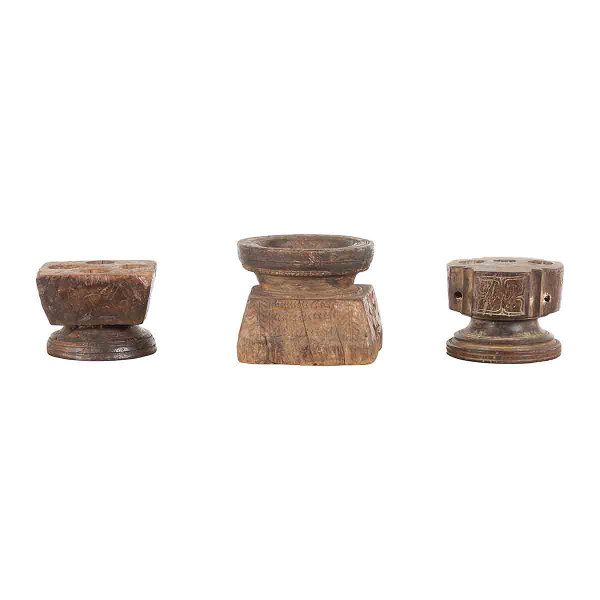 Set of Three Indian 19th Century Seed Planters with Carved Motifs and Patina-1. Asian &amp; Chinese Furniture, Art, Antiques, Vintage Home Décor for sale at FEA Home