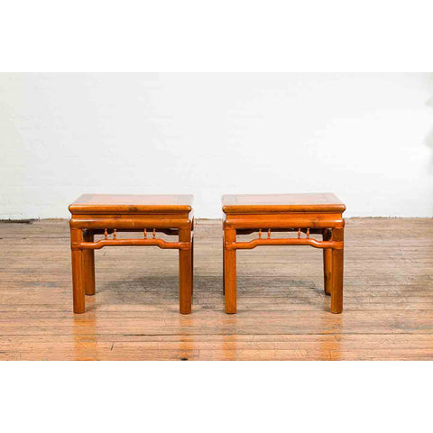 Pair of Chinese Qing Dynasty 19th Century Side Tables with Humpback Stretchers