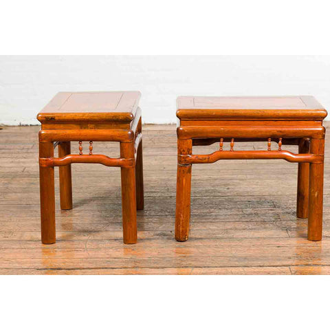 Pair of Chinese Qing Dynasty 19th Century Side Tables with Humpback Stretchers
