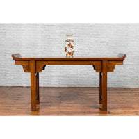 Chinese Qing Dynasty Period 19th Century Elm Console Table with Carved Spandrels