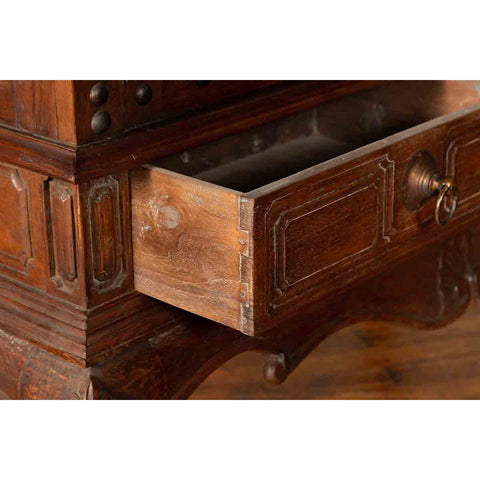Large Javanese Cabinet with Paneled Glass Doors, Bonnet Top and Cabriole Legs-YN1757-12. Asian & Chinese Furniture, Art, Antiques, Vintage Home Décor for sale at FEA Home