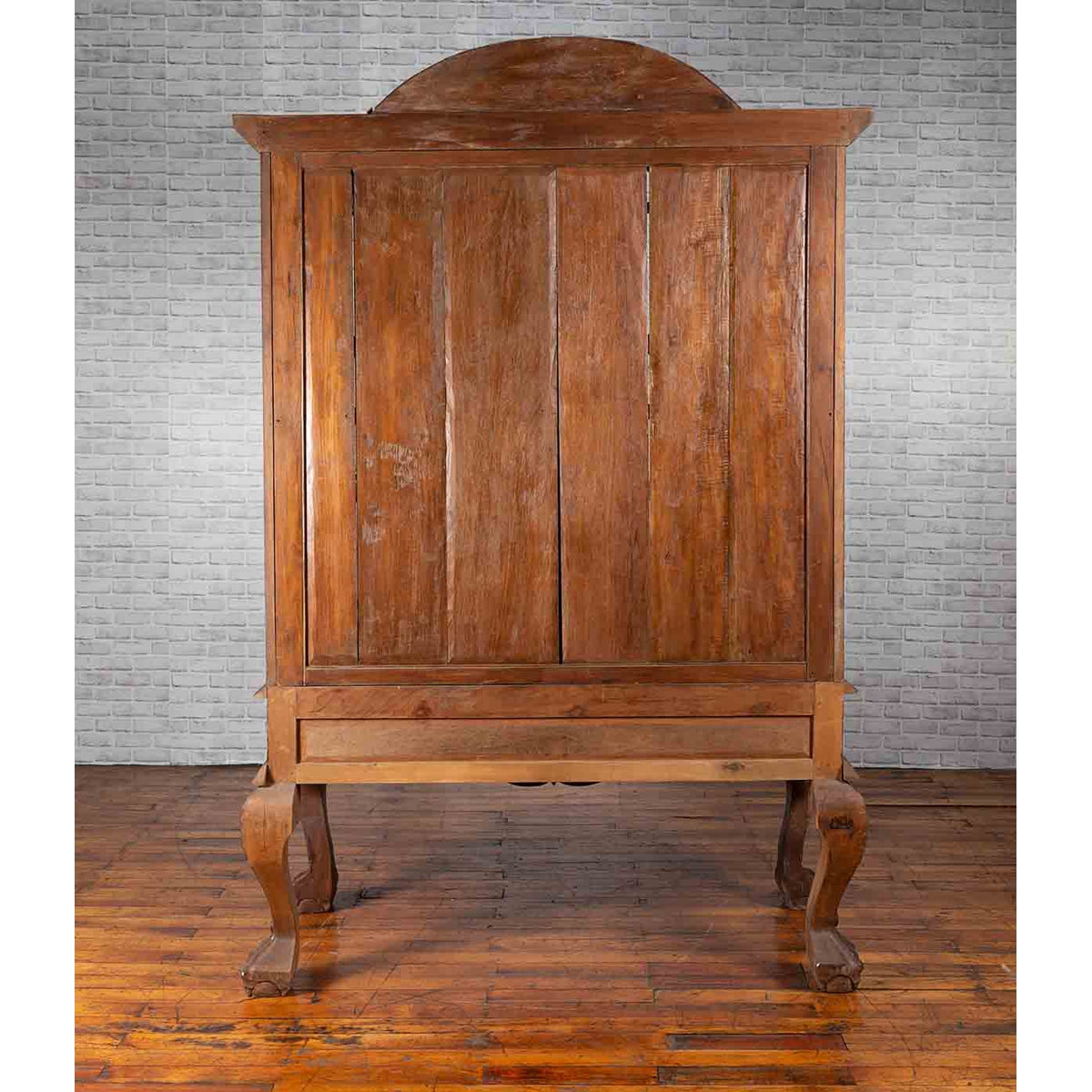 Large Javanese Cabinet with Paneled Glass Doors, Bonnet Top and Cabriole Legs-14. Asian &amp; Chinese Furniture, Art, Antiques, Vintage Home Décor for sale at FEA Home