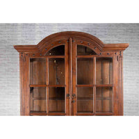Large Javanese Cabinet with Paneled Glass Doors, Bonnet Top and Cabriole Legs