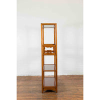 Qing Dynasty Tall Three Shelved Bookcase with Carved Accents