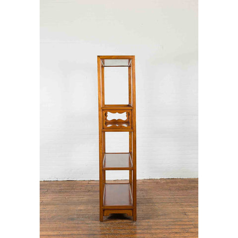 Qing Dynasty Tall Three Shelved Bookcase with Carved Accents