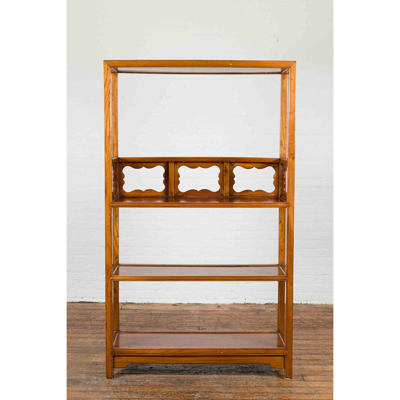 Qing Dynasty Tall Three Shelved Bookcase with Carved Accents