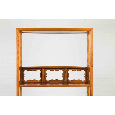 Qing Dynasty Tall Three Shelved Bookcase with Carved Accents