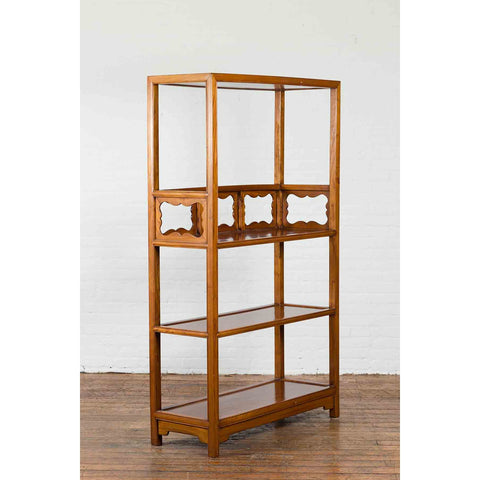 Qing Dynasty Tall Three Shelved Bookcase with Carved Accents