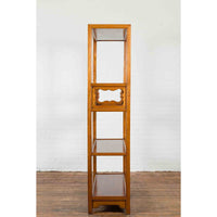 Qing Dynasty Tall Three Shelved Bookcase with Carved Accents