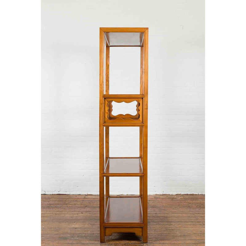 Qing Dynasty Tall Three Shelved Bookcase with Carved Accents