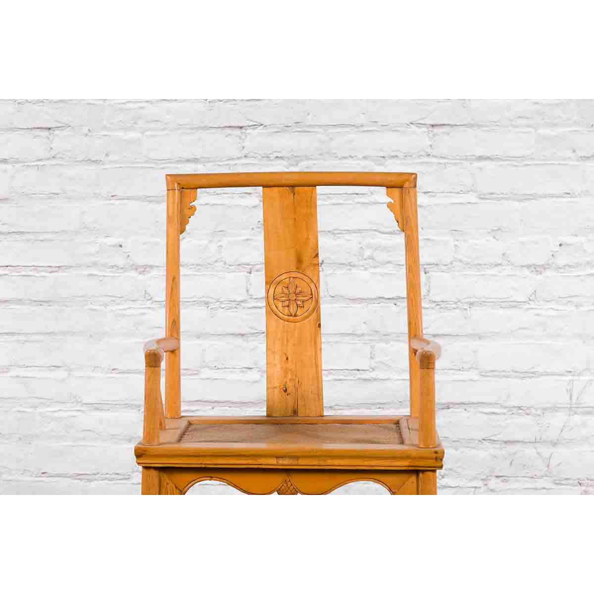 Chinese Early 20th Century Armchair with Hand-Carved Medallion and Rattan Seat-6. Asian &amp; Chinese Furniture, Art, Antiques, Vintage Home Décor for sale at FEA Home