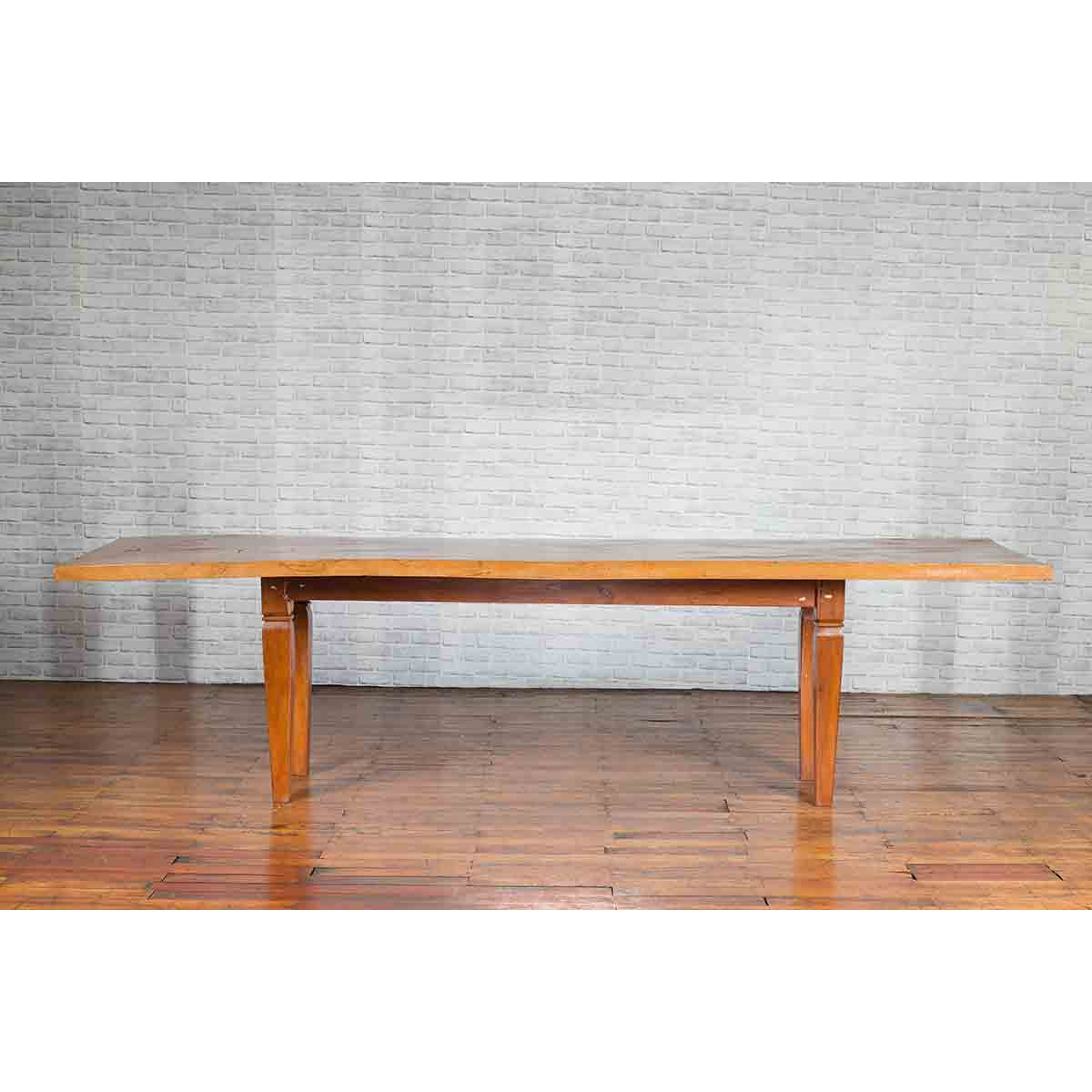 Large Vintage Indonesian Dining Table with Mango Wood Top and Tapered Legs-4. Asian &amp; Chinese Furniture, Art, Antiques, Vintage Home Décor for sale at FEA Home