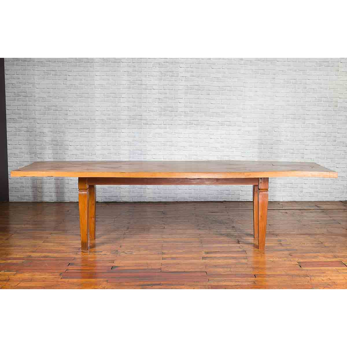 Large Vintage Indonesian Dining Table with Mango Wood Top and Tapered Legs-11. Asian &amp; Chinese Furniture, Art, Antiques, Vintage Home Décor for sale at FEA Home