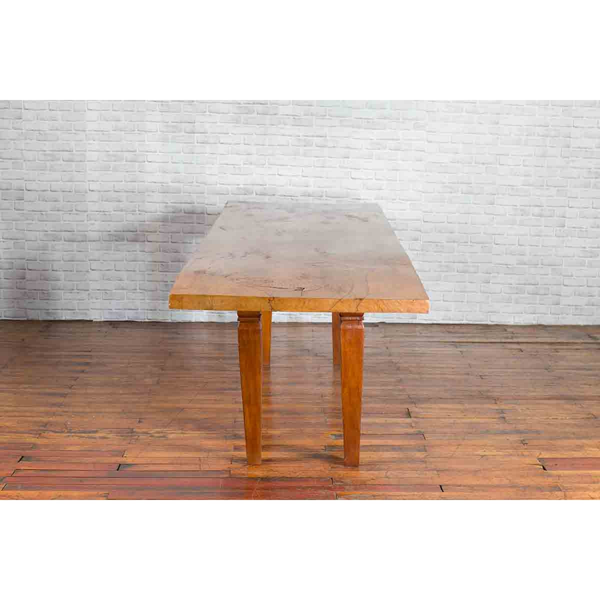 Large Vintage Indonesian Dining Table with Mango Wood Top and Tapered Legs-8. Asian &amp; Chinese Furniture, Art, Antiques, Vintage Home Décor for sale at FEA Home