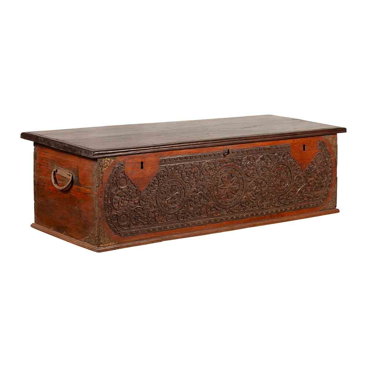 Late 19th Century Coffer from Sumatra with Carved Motifs and Iron Hardware-1. Asian & Chinese Furniture, Art, Antiques, Vintage Home Décor for sale at FEA Home