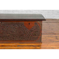 Late 19th Century Coffer from Sumatra with Carved Motifs and Iron Hardware