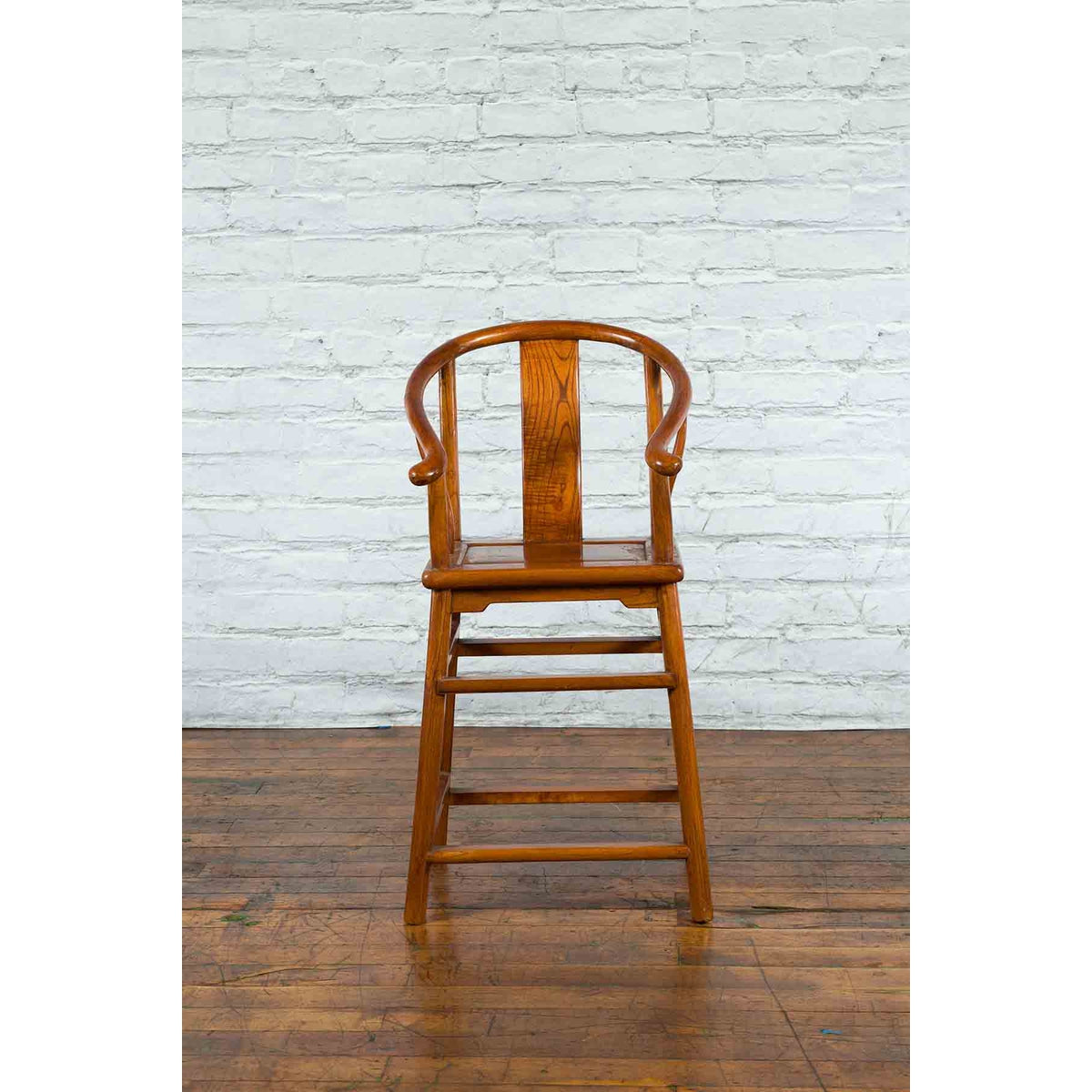 Small Vintage Chinese Horseshoe Back Chair with Wooden Seat and Side Stretchers-4. Asian &amp; Chinese Furniture, Art, Antiques, Vintage Home Décor for sale at FEA Home