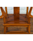 Small Vintage Chinese Horseshoe Back Chair with Wooden Seat and Side Stretchers-11. Asian & Chinese Furniture, Art, Antiques, Vintage Home Décor for sale at FEA Home