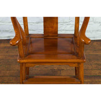 Small Vintage Chinese Horseshoe Back Chair with Wooden Seat and Side Stretchers
