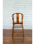 Small Vintage Chinese Horseshoe Back Chair with Wooden Seat and Side Stretchers-4. Asian & Chinese Furniture, Art, Antiques, Vintage Home Décor for sale at FEA Home