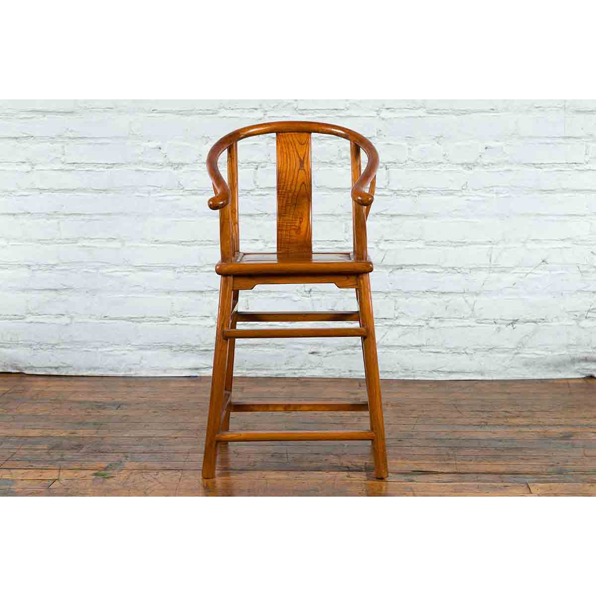 Small Vintage Chinese Horseshoe Back Chair with Wooden Seat and Side Stretchers-5. Asian &amp; Chinese Furniture, Art, Antiques, Vintage Home Décor for sale at FEA Home