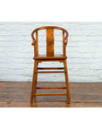 Small Vintage Chinese Horseshoe Back Chair with Wooden Seat and Side Stretchers-5. Asian & Chinese Furniture, Art, Antiques, Vintage Home Décor for sale at FEA Home