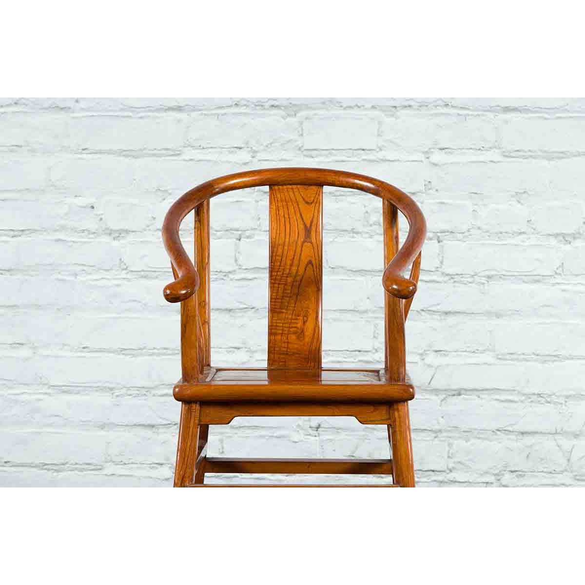 Small Vintage Chinese Horseshoe Back Chair with Wooden Seat and Side Stretchers-6. Asian &amp; Chinese Furniture, Art, Antiques, Vintage Home Décor for sale at FEA Home