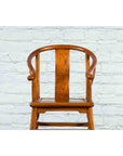 Small Vintage Chinese Horseshoe Back Chair with Wooden Seat and Side Stretchers-6. Asian & Chinese Furniture, Art, Antiques, Vintage Home Décor for sale at FEA Home