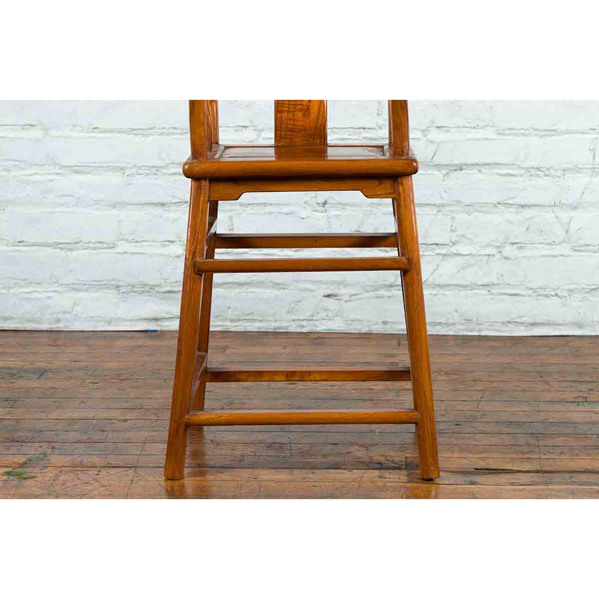 Small Vintage Chinese Horseshoe Back Chair with Wooden Seat and Side Stretchers-7. Asian &amp; Chinese Furniture, Art, Antiques, Vintage Home Décor for sale at FEA Home