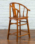 Small Vintage Chinese Horseshoe Back Chair with Wooden Seat and Side Stretchers-2. Asian & Chinese Furniture, Art, Antiques, Vintage Home Décor for sale at FEA Home