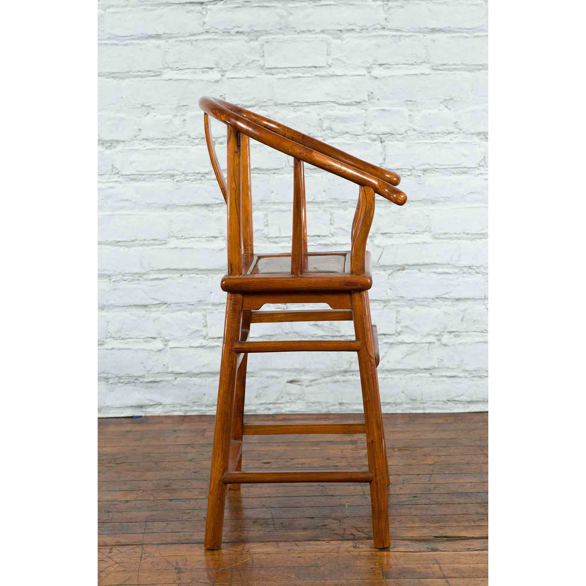 Small Vintage Chinese Horseshoe Back Chair with Wooden Seat and Side Stretchers-8. Asian &amp; Chinese Furniture, Art, Antiques, Vintage Home Décor for sale at FEA Home