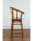 Small Vintage Chinese Horseshoe Back Chair with Wooden Seat and Side Stretchers-8. Asian & Chinese Furniture, Art, Antiques, Vintage Home Décor for sale at FEA Home