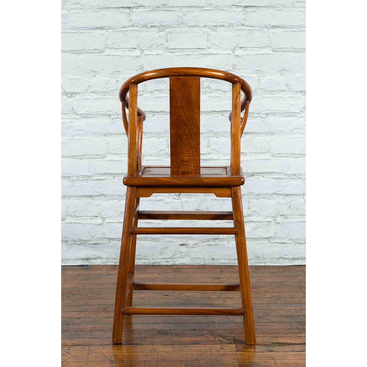 Small Vintage Chinese Horseshoe Back Chair with Wooden Seat and Side Stretchers-9. Asian &amp; Chinese Furniture, Art, Antiques, Vintage Home Décor for sale at FEA Home
