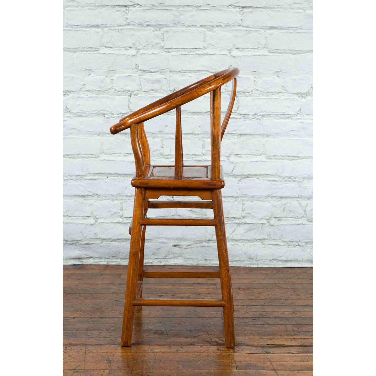 Small Vintage Chinese Horseshoe Back Chair with Wooden Seat and Side Stretchers-10. Asian &amp; Chinese Furniture, Art, Antiques, Vintage Home Décor for sale at FEA Home