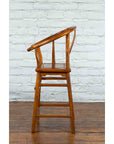 Small Vintage Chinese Horseshoe Back Chair with Wooden Seat and Side Stretchers-10. Asian & Chinese Furniture, Art, Antiques, Vintage Home Décor for sale at FEA Home