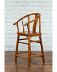 Small Vintage Chinese Horseshoe Back Chair with Wooden Seat and Side Stretchers-3. Asian & Chinese Furniture, Art, Antiques, Vintage Home Décor for sale at FEA Home