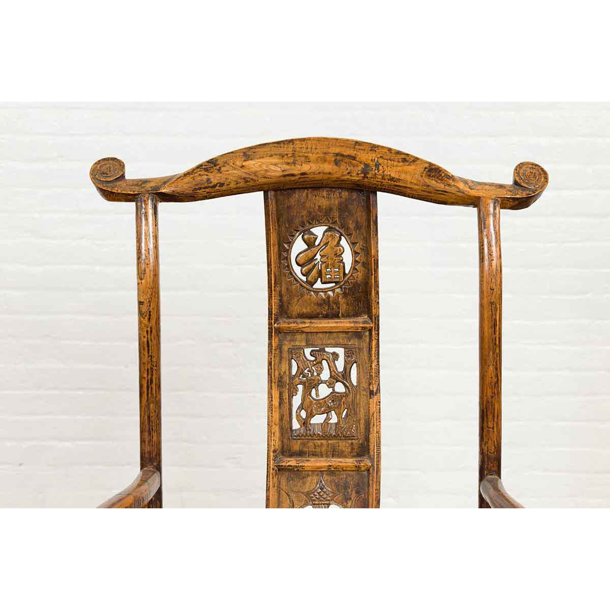 Pair of Chinese Qing Dynasty 19th Century Yoke Back Armchairs with Rattan Seats-11. Asian &amp; Chinese Furniture, Art, Antiques, Vintage Home Décor for sale at FEA Home