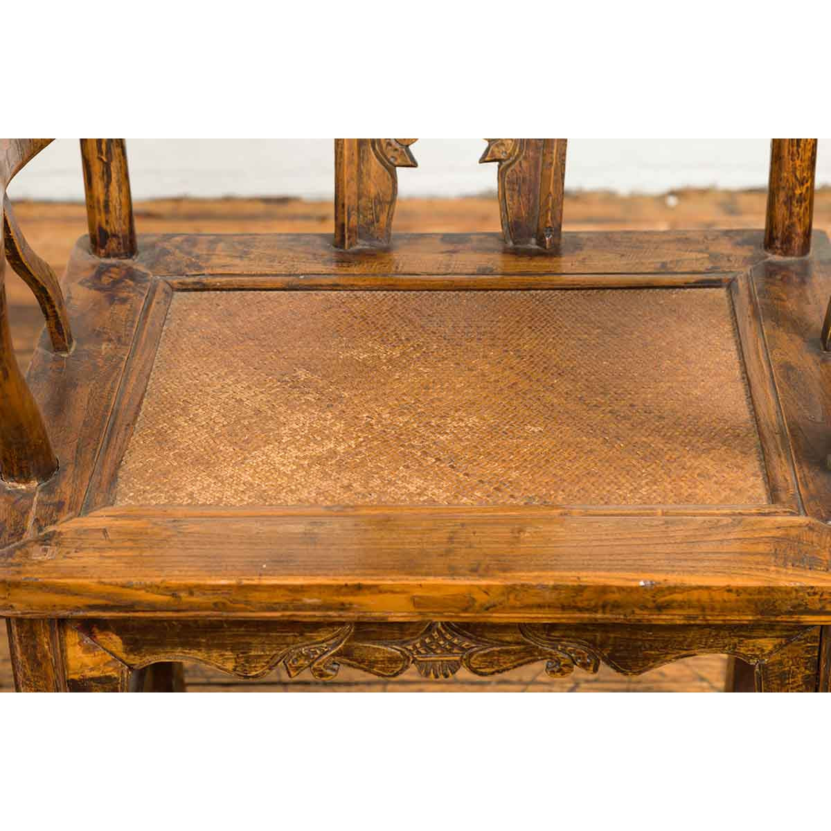 Pair of Chinese Qing Dynasty 19th Century Yoke Back Armchairs with Rattan Seats-14. Asian &amp; Chinese Furniture, Art, Antiques, Vintage Home Décor for sale at FEA Home