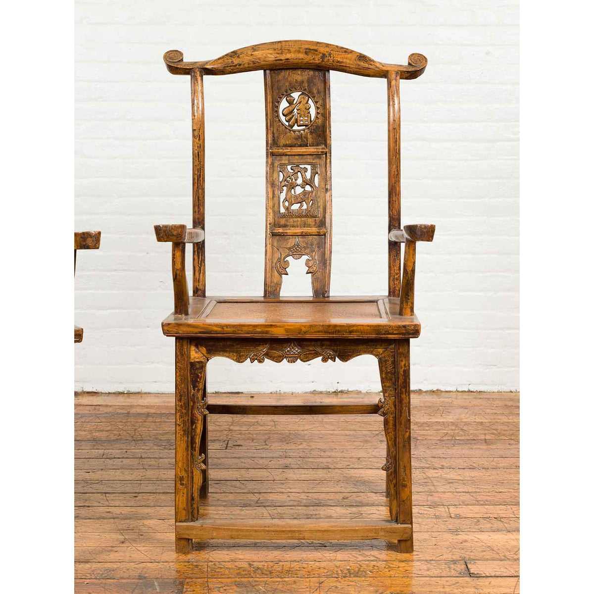Pair of Chinese Qing Dynasty 19th Century Yoke Back Armchairs with Rattan Seats-8. Asian &amp; Chinese Furniture, Art, Antiques, Vintage Home Décor for sale at FEA Home