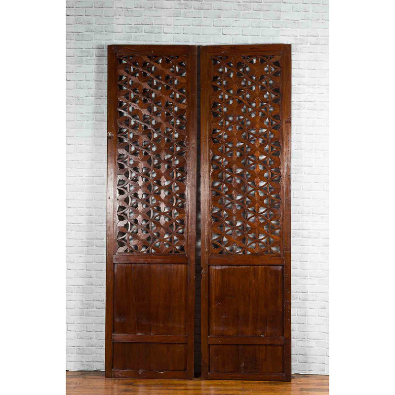 Pair of 19th Century Chinese Wooden Panels with Floral Motifs and Carved Objects-YN1817-12. Asian & Chinese Furniture, Art, Antiques, Vintage Home Décor for sale at FEA Home