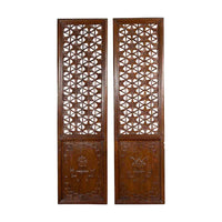 Pair of 19th Century Chinese Wooden Panels with Floral Motifs and Carved Objects
