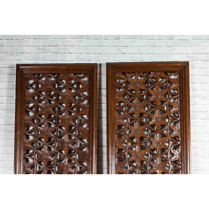 Pair of 19th Century Chinese Wooden Panels with Floral Motifs and Carved Objects-YN1817-4. Asian & Chinese Furniture, Art, Antiques, Vintage Home Décor for sale at FEA Home