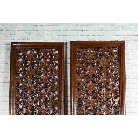 Pair of 19th Century Chinese Wooden Panels with Floral Motifs and Carved Objects-YN1817-4. Asian & Chinese Furniture, Art, Antiques, Vintage Home Décor for sale at FEA Home