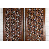 Pair of 19th Century Chinese Wooden Panels with Floral Motifs and Carved Objects