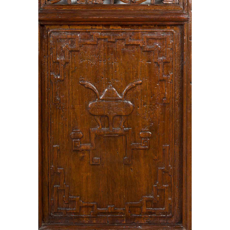 Pair of 19th Century Chinese Wooden Panels with Floral Motifs and Carved Objects-YN1817-7. Asian & Chinese Furniture, Art, Antiques, Vintage Home Décor for sale at FEA Home