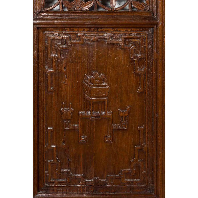 Pair of 19th Century Chinese Wooden Panels with Floral Motifs and Carved Objects-YN1817-8. Asian & Chinese Furniture, Art, Antiques, Vintage Home Décor for sale at FEA Home